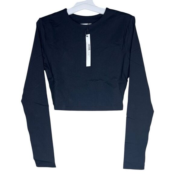 NEW Susana Monaco Crew Neck Cropped Long Top in Black Medium - Picture 1 of 10